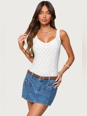Edikted White Eyelet Corset Bodysuit Snap Closure NWT
